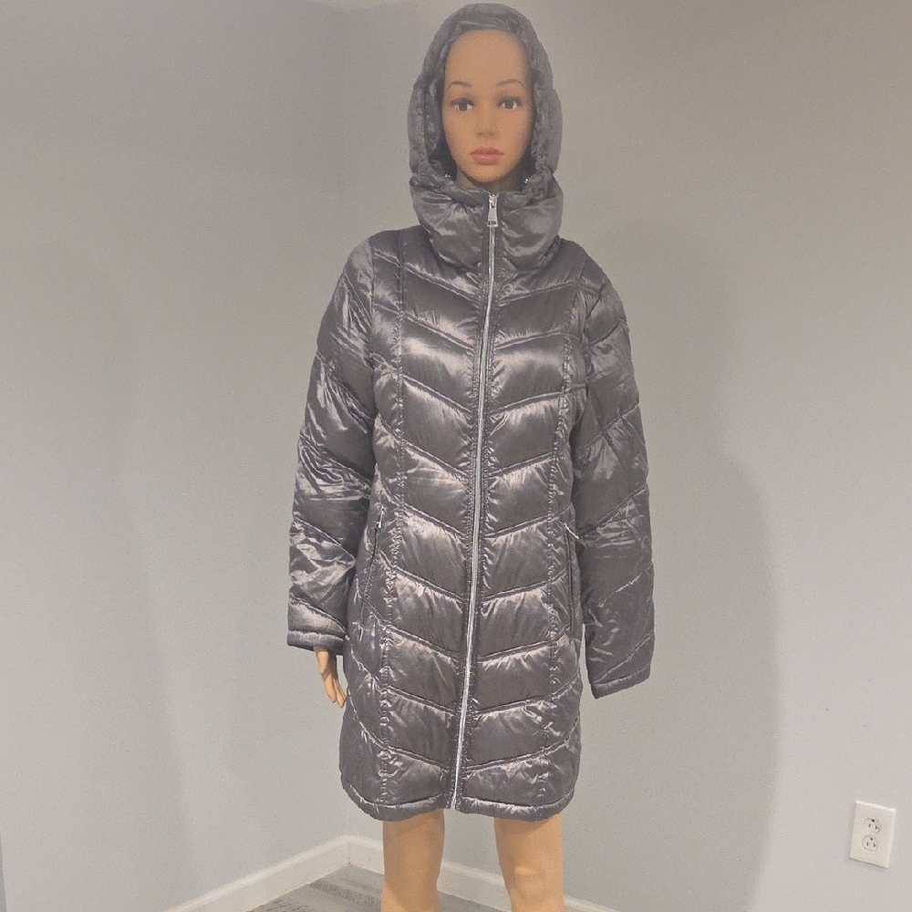 Calvin Klein Shiny Silver Puffer Coat